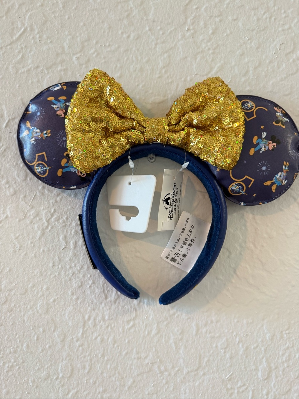 Disney Loungefly Navy Minnie Ear Headband with Gold Sequin Bow